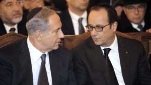 Benjamin Netanyahou et François Hollande à la Grande Synagogue de Paris, après la grande manifestation Je Suis Charlie à Paris
